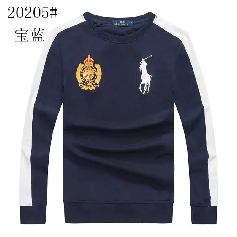 POLO 20205# Navy Blue Crewneck with Embroidered Badge & Polo Player