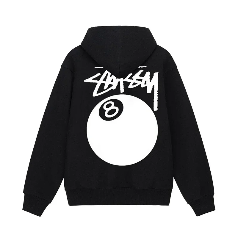 Stussy Black Hoodie with 8 - Ball & Logo Back Print