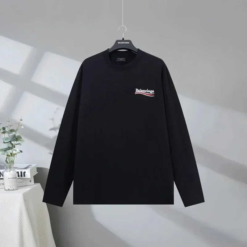 Balenciaga Black Long - Sleeve T - Shirt with Chest Wave Logo