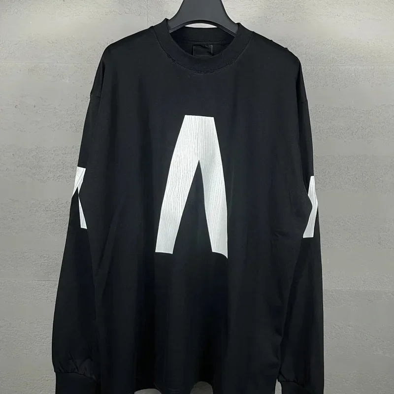 Balenciaga Black Long - Sleeve T - Shirt with White Graphic
