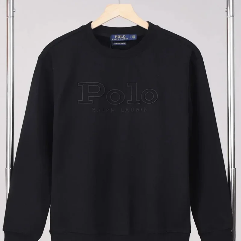 Black Crewneck Sweatshirt with Embossed Polo Ralph Lauren Logo