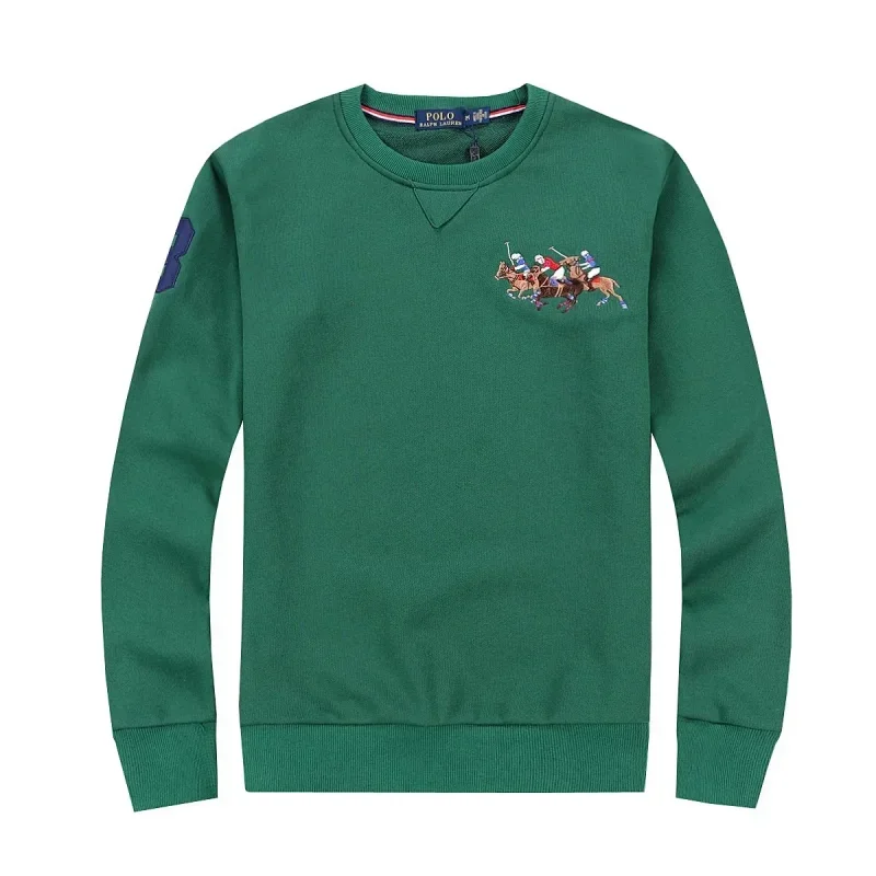 Green Crew Neck Sweatshirt with Polo Players Embroidery