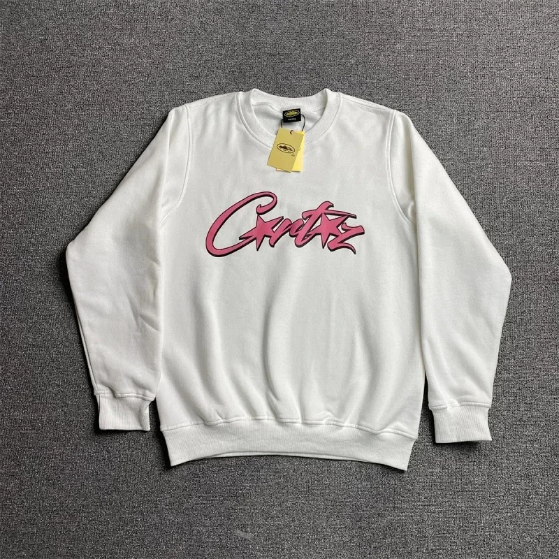 Corteiz White Crew - Neck Sweatshirt with Pink Graffiti - Style Logo