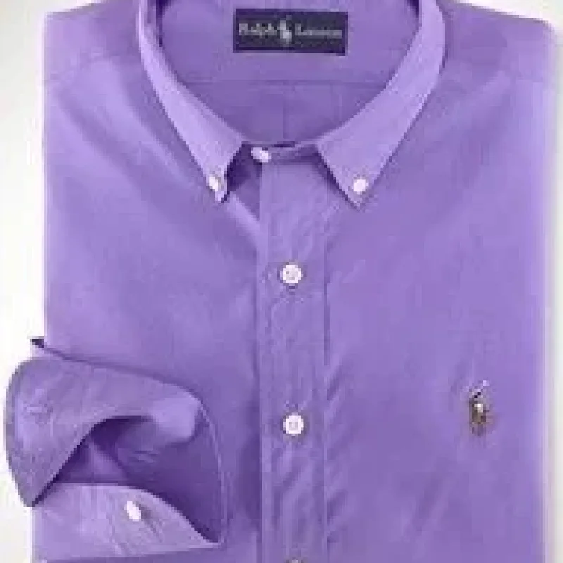 Ralph Lauren Purple Short - Sleeve Button - Down Oxford Shirt with Polo Logo