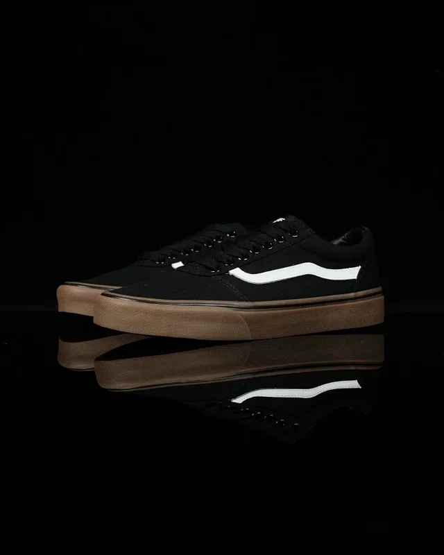 Vans Black Canvas Sneakers (White Stripe, Gum-Brown Sole)