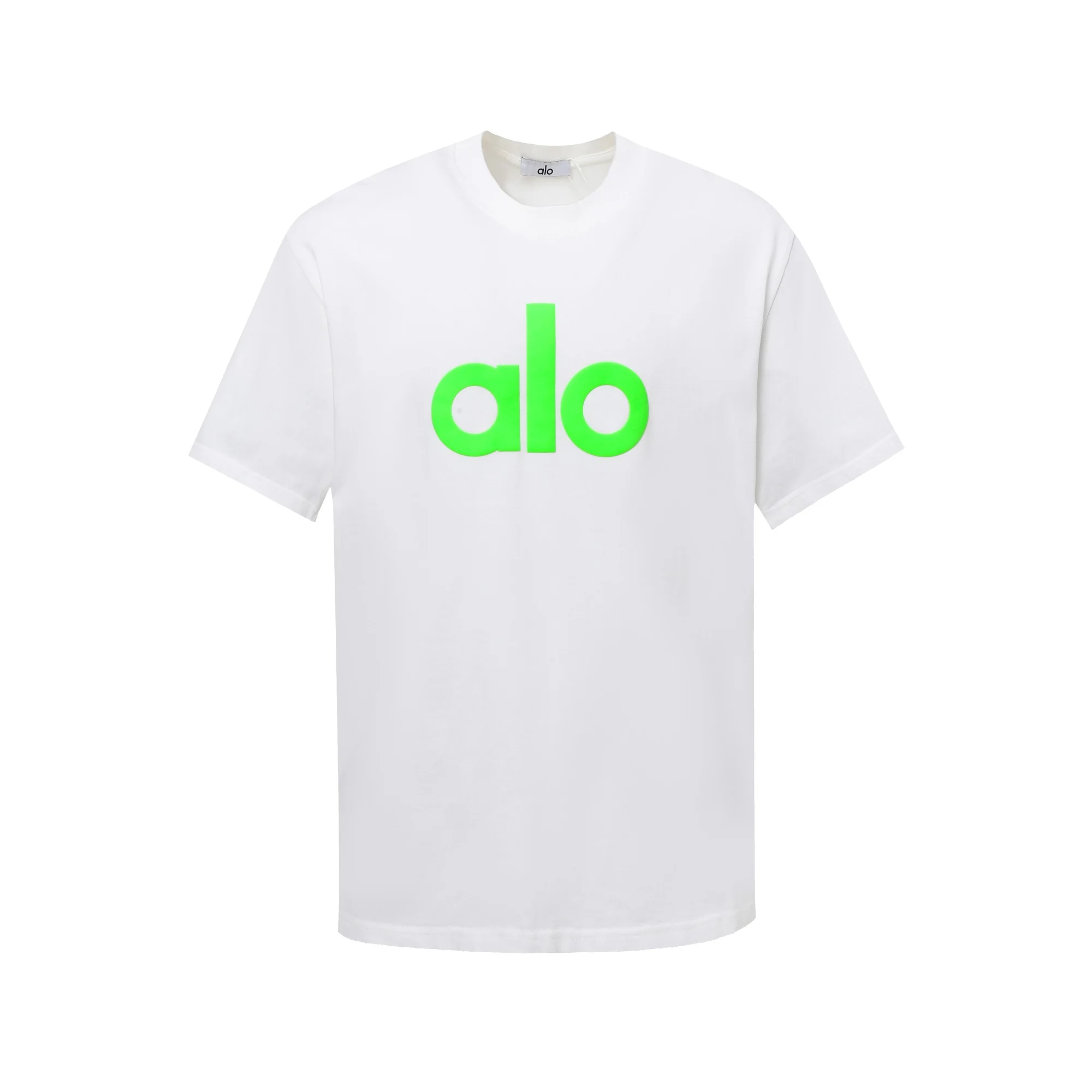 Alo 25ss Unisex Loose T-Shirt White&Green 3D Foam Print