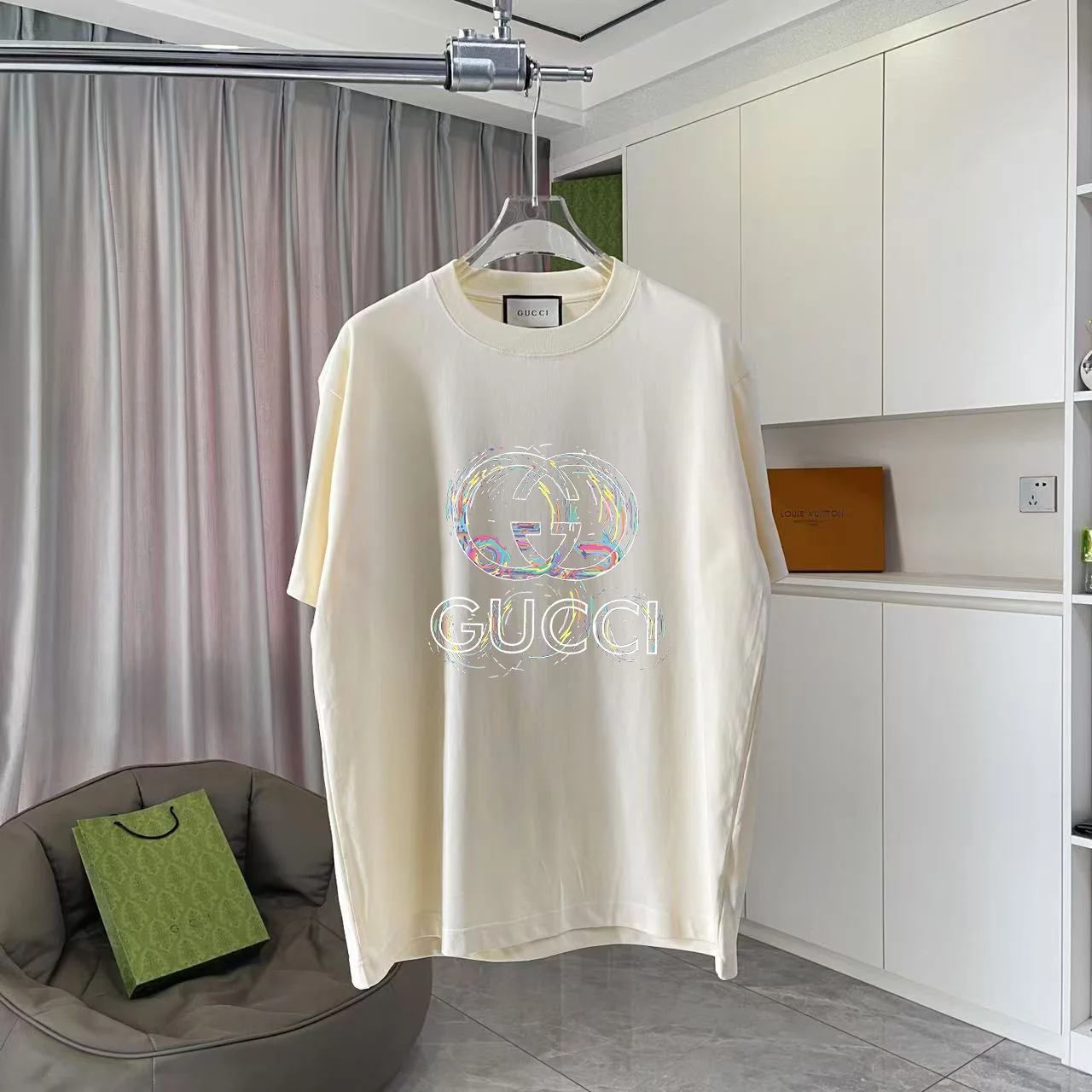 Gucci 2025 Apricot Logo Print 300g Unisex T-Shirt