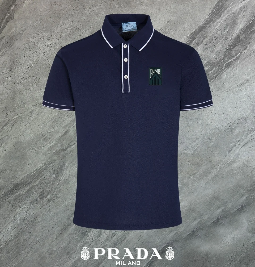 Prada 2024 Navy Polo Shirt (3D Logo, Breathable)