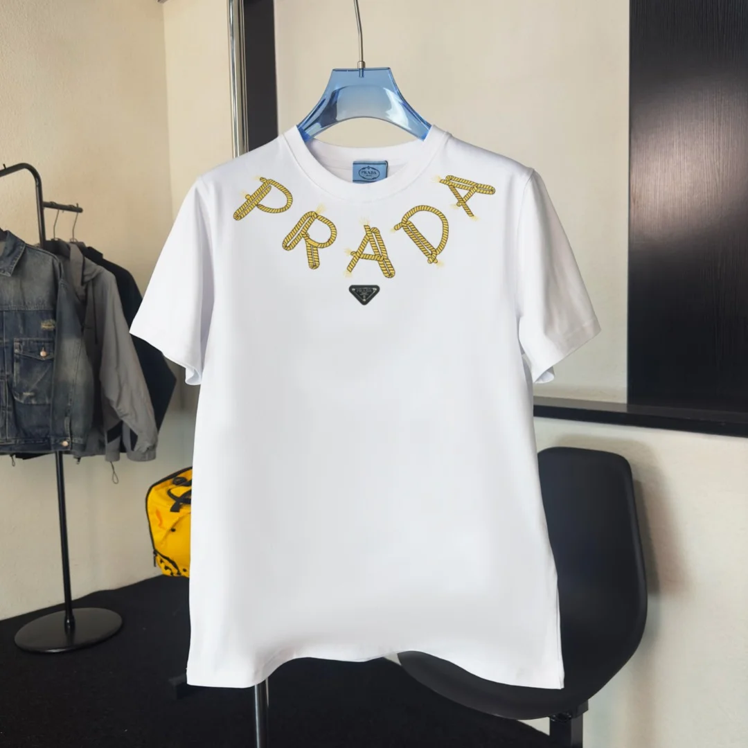 Prada 2025 New White Crew Neck High-Quality T-Shirt