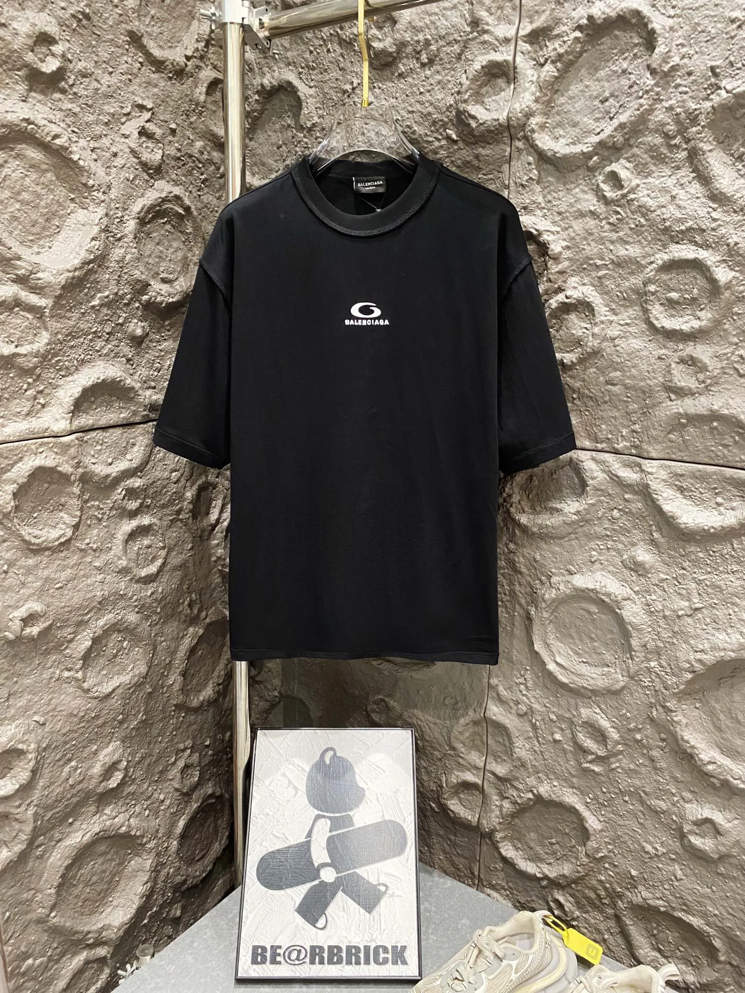 Balenciaga Black Embroidered Logo OS T-Shirt