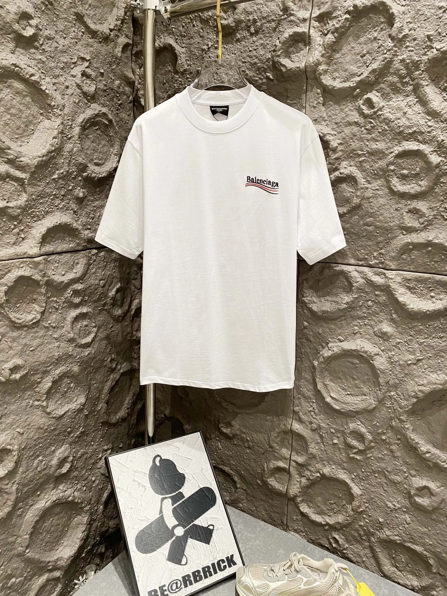 Balenciaga White Coke Wave Embroidered T-Shirt