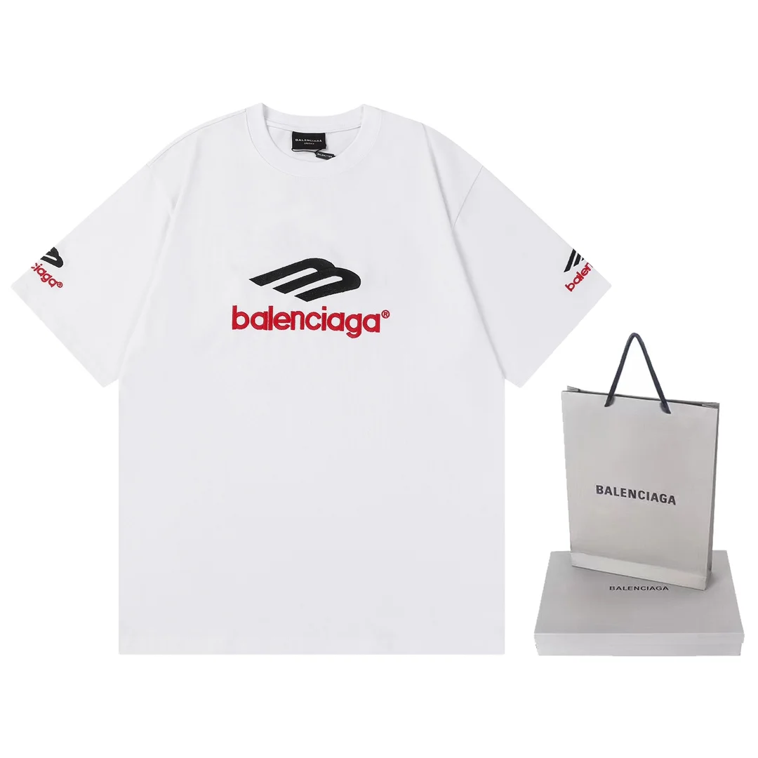 Balenciaga White Embroidered Logo Loose T-Shirt