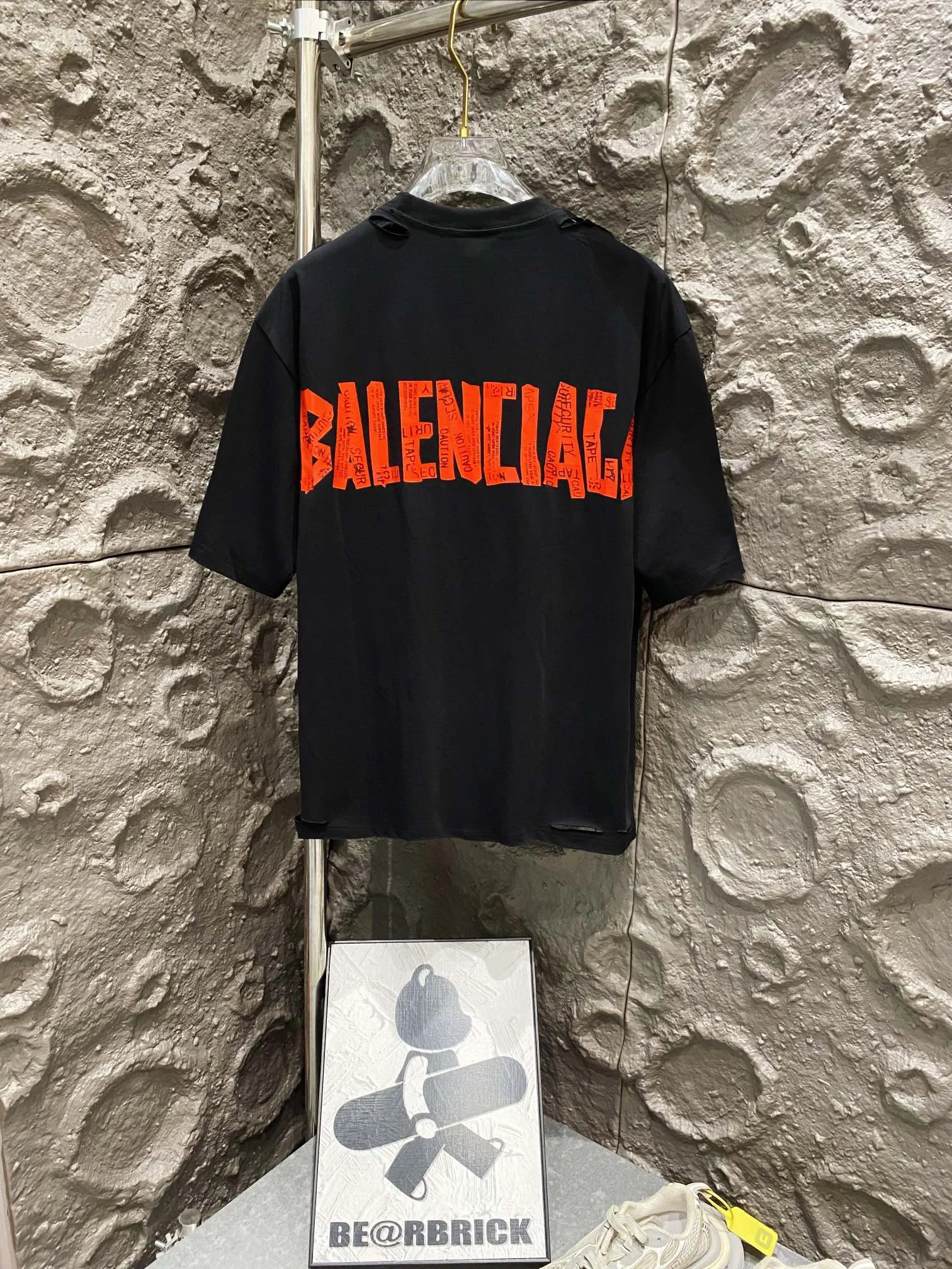 Balenciaga Black Tape Print Distressed OS T-Shirt