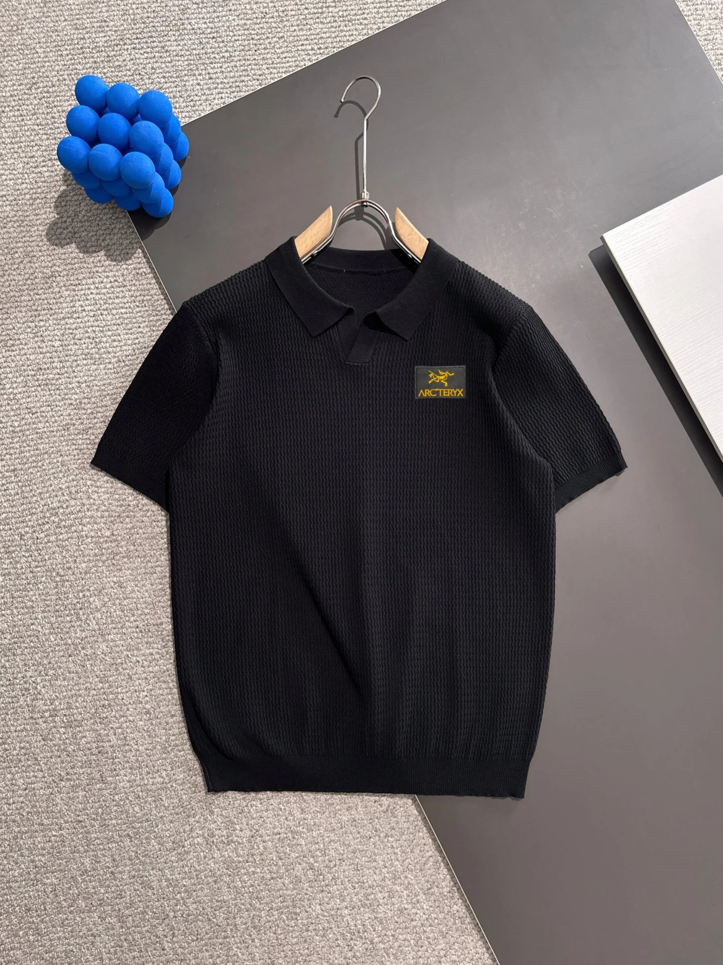 Arc'teryx 2025 Summer Black Knit Polo Short-Sleeve Shirt