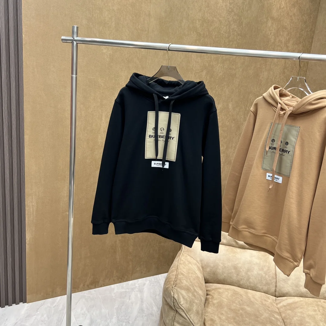 Burberry Black Cotton Loose Hoodie With Label Appliqué
