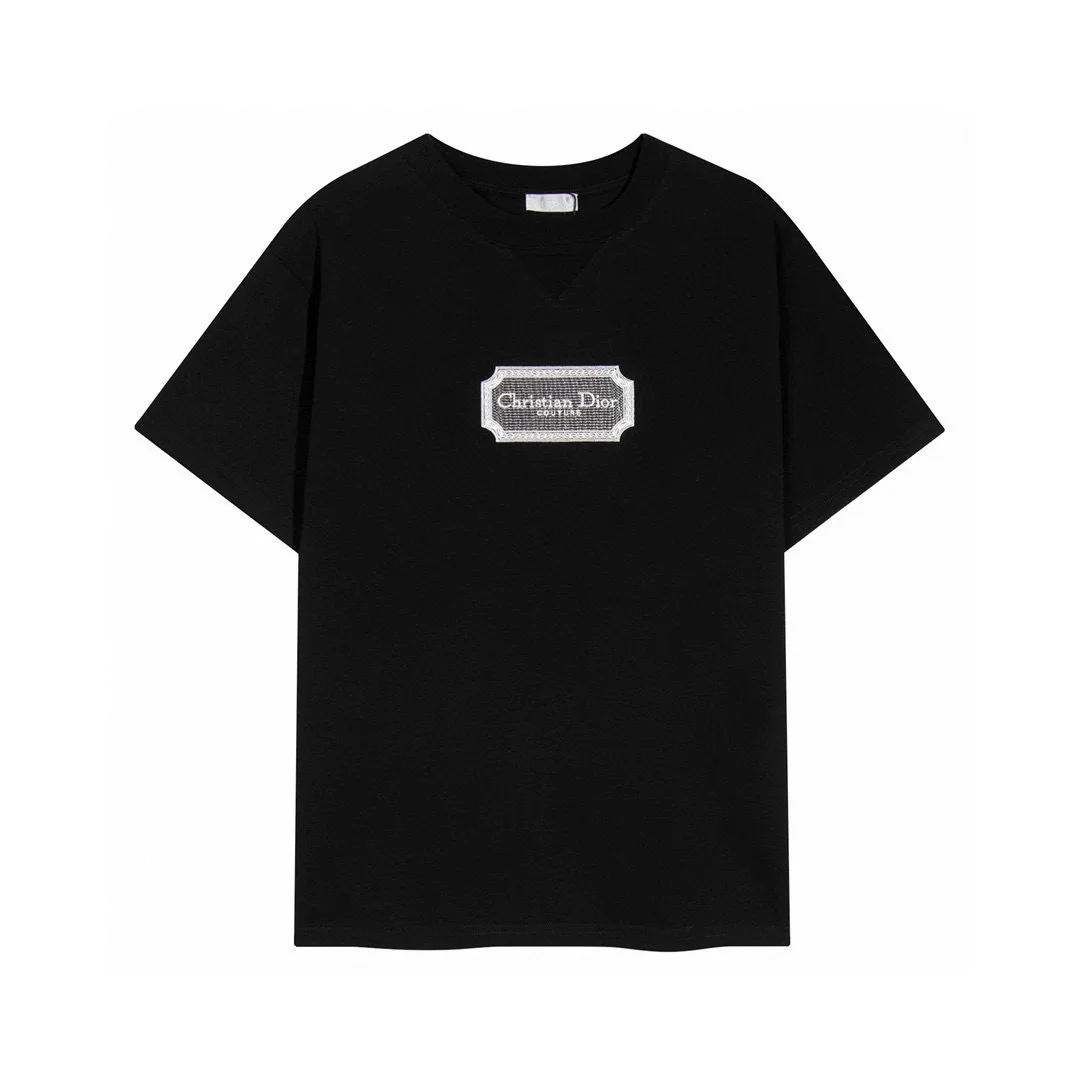 Dior Black Patch Embroidered Logo Oversize Crew Neck T-Shirt