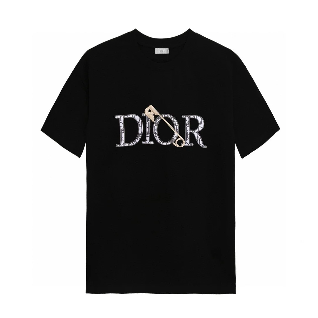 Dior Black Oversize T-Shirt With Safety Pin Embroidered Logo