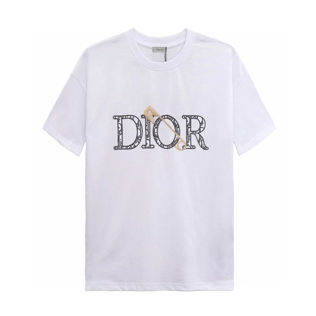 Dior Safety Pin Embroidered Logo White Crewneck T-Shirt