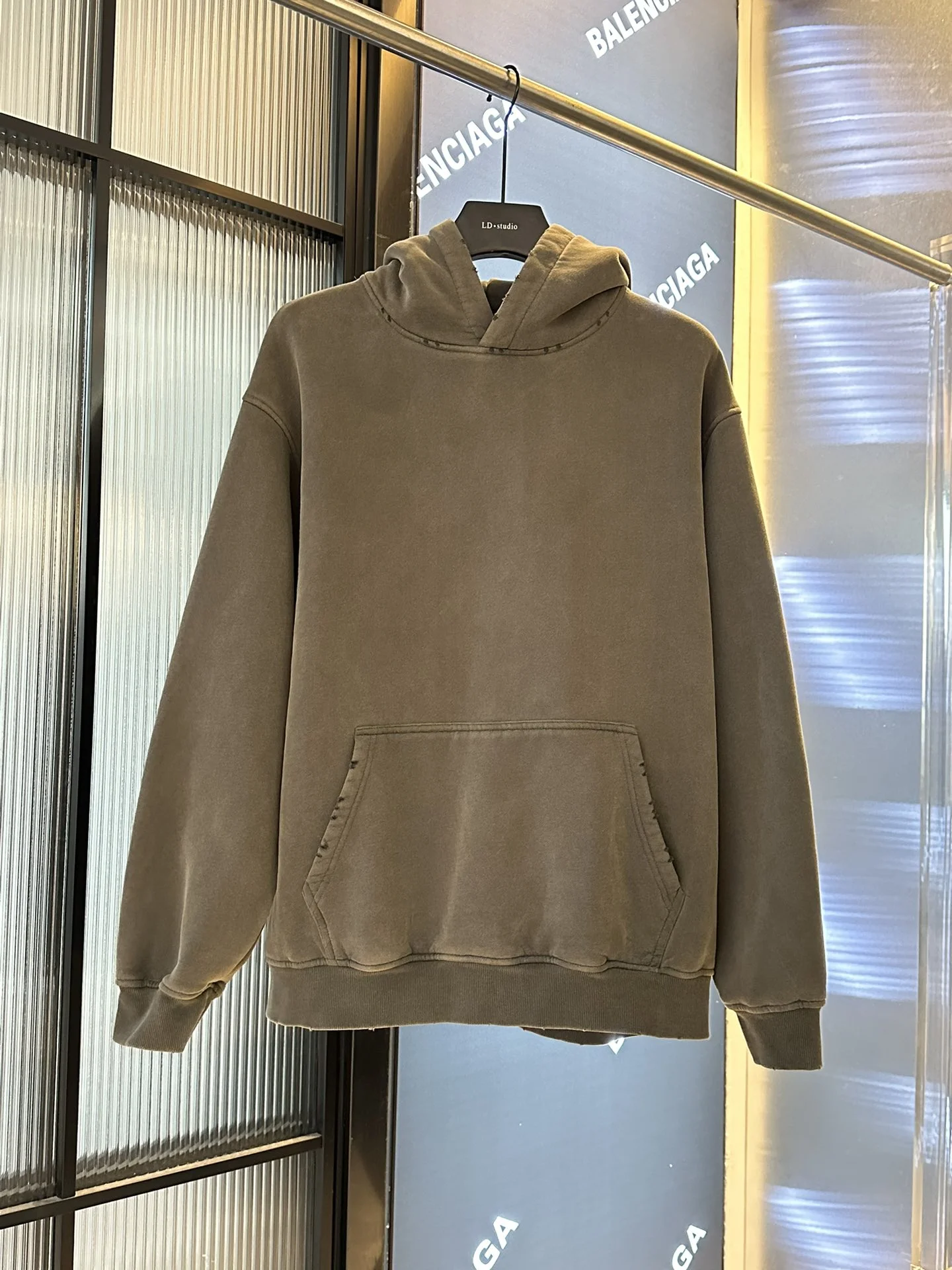 Balenciaga Washed Olive Green Heavy Hoodie