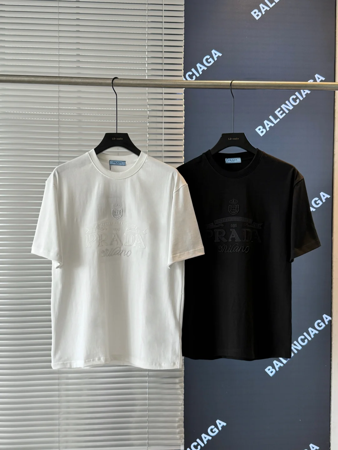 Prada Logo Embroidered Crew Neck T-Shirt (Black/White)