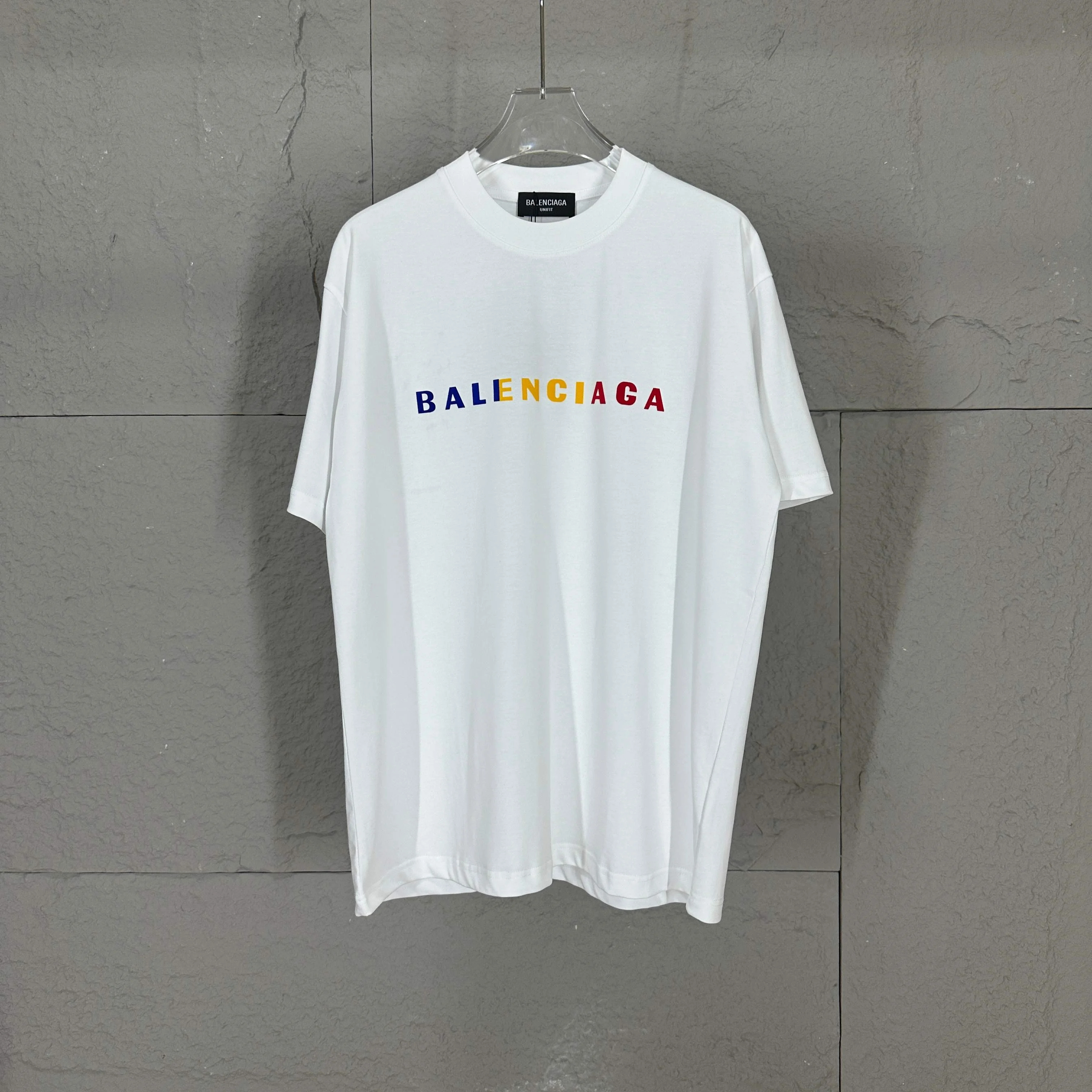 Balenciaga White 3D Flocked Logo Cotton T-Shirt