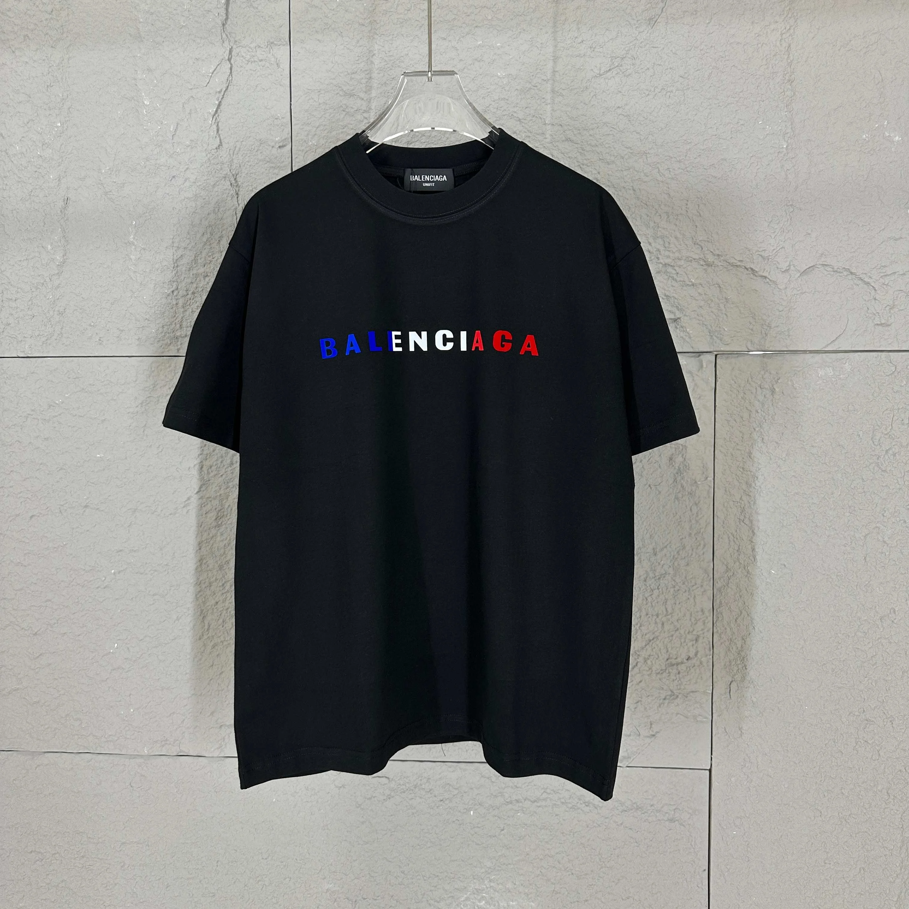 Balenciaga Black 3D Flocked Letter Cotton T-Shirt
