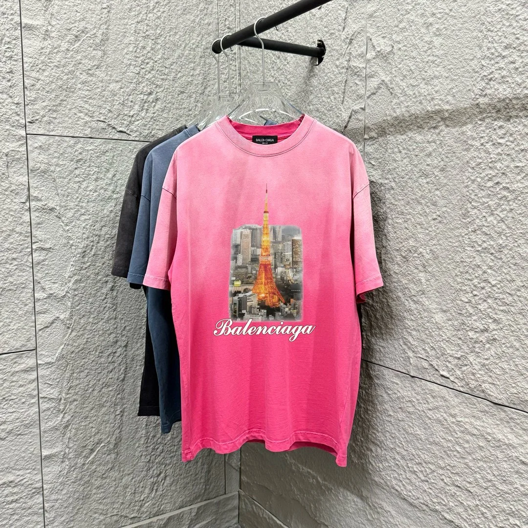 Balenciaga 2025 Gradient Eiffel T-Shirt (P/B/Blk)