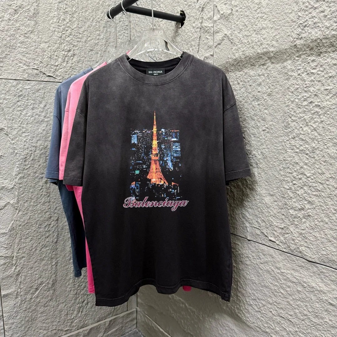 Balenciaga Grad Tokyo Twr T-Shirt (Blk/Blue/Pink)