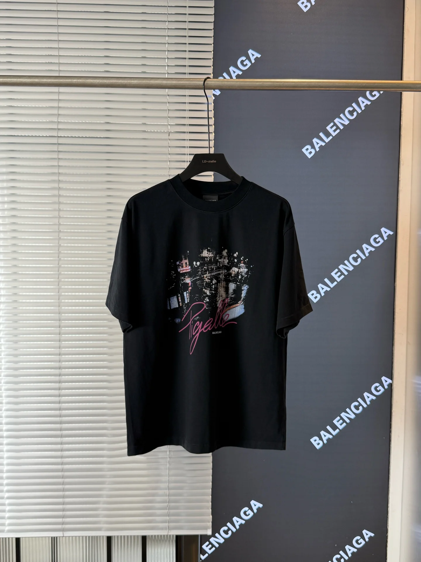Balenciaga 2025 SS Black Pigalle Night Scene Printed T-Shirt