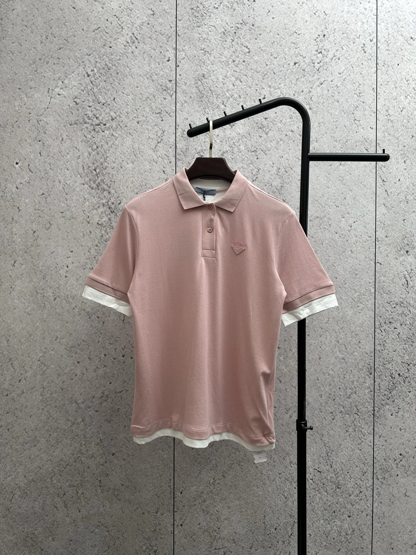 Prada 25SS Pink Plain Knit Fake Two-Piece Polo Shirt