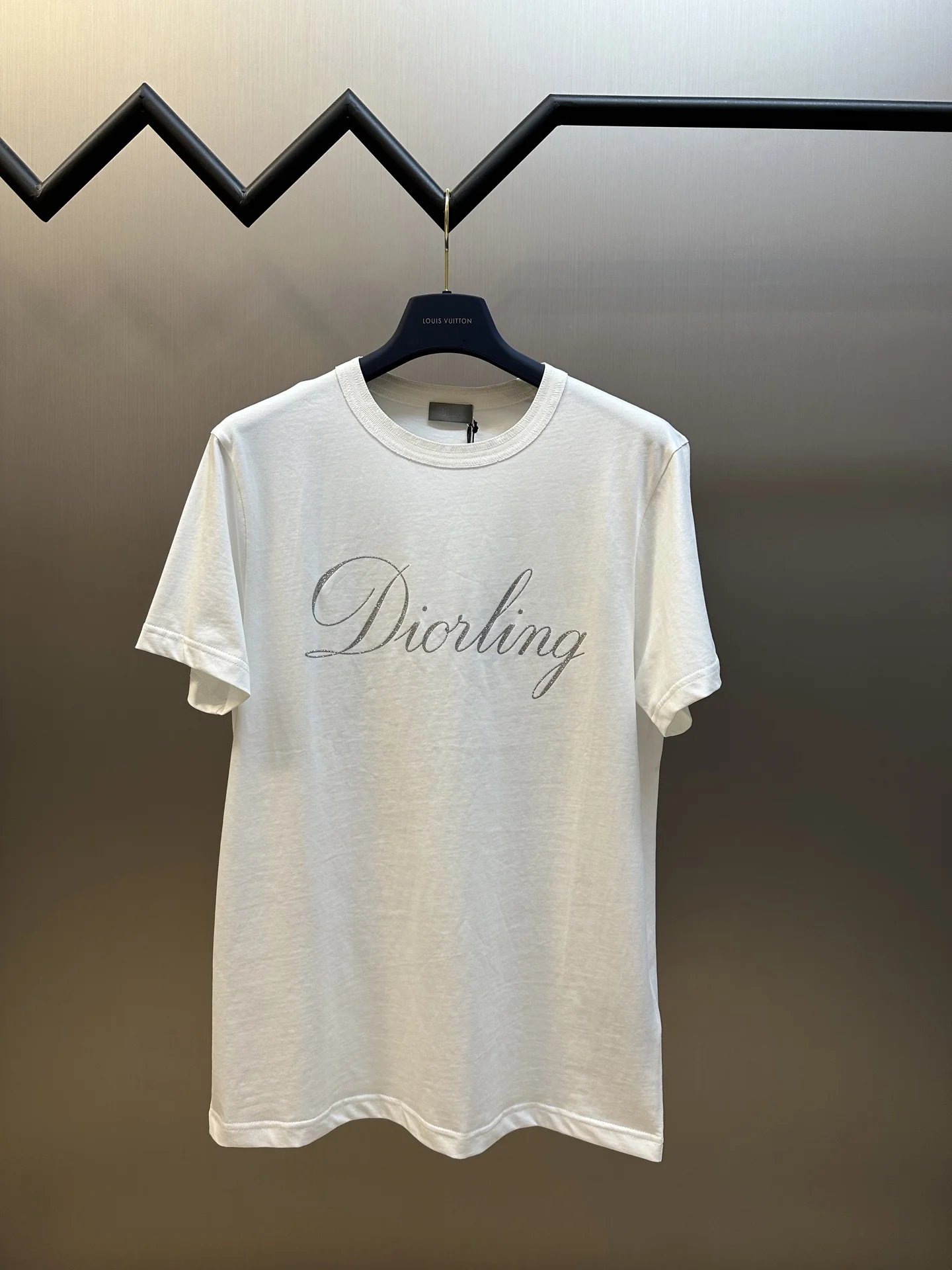 Dior White Shiny Silver Letter Print T-Shirt