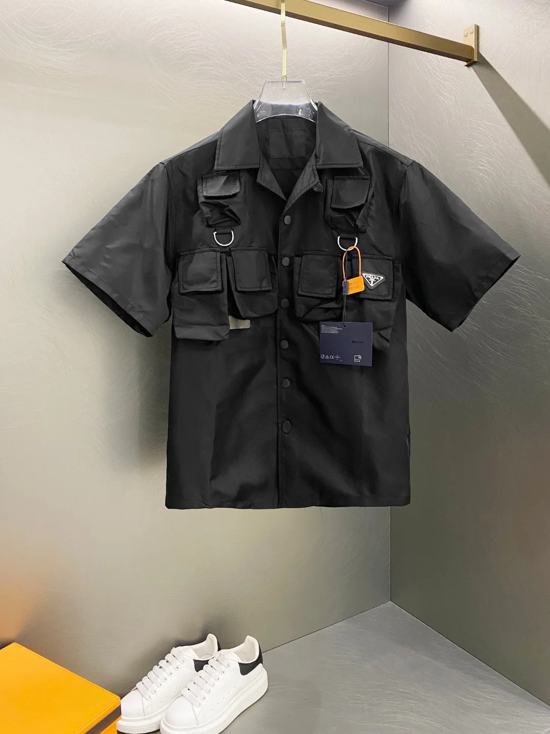 Prada Black Re-Nylon Multi-Pocket Oversize Short-Sleeve Shirt