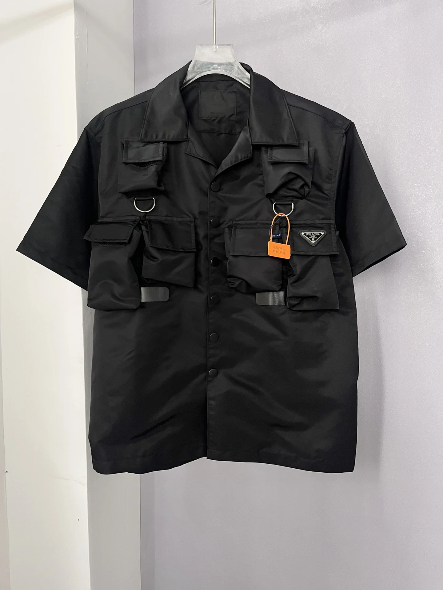 Prada Black Re-Nylon Bowling-Collar Utility Oversize Shirt