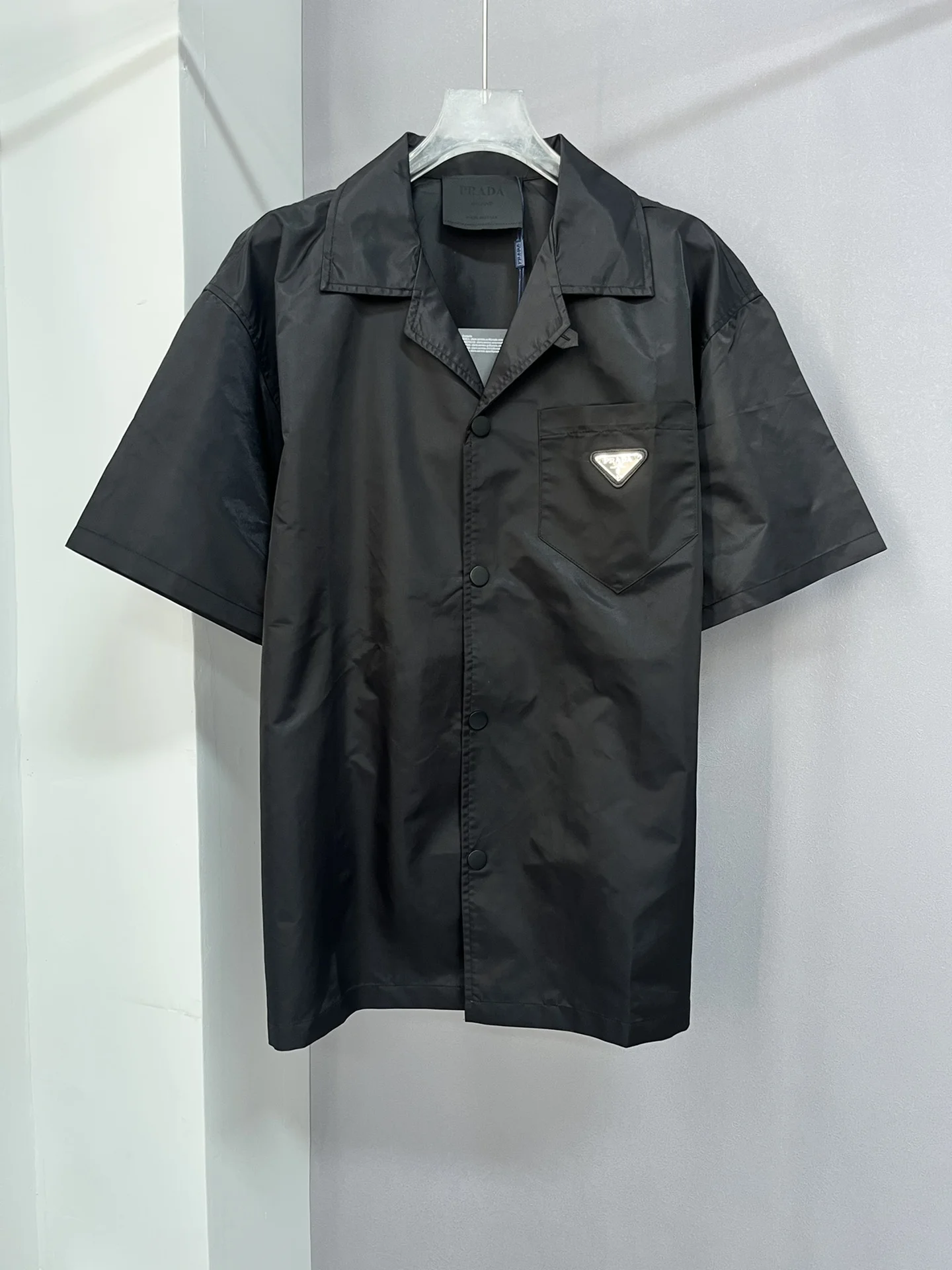 Prada Black Nylon Triangle Logo Pocket Short-Sleeve Shirt