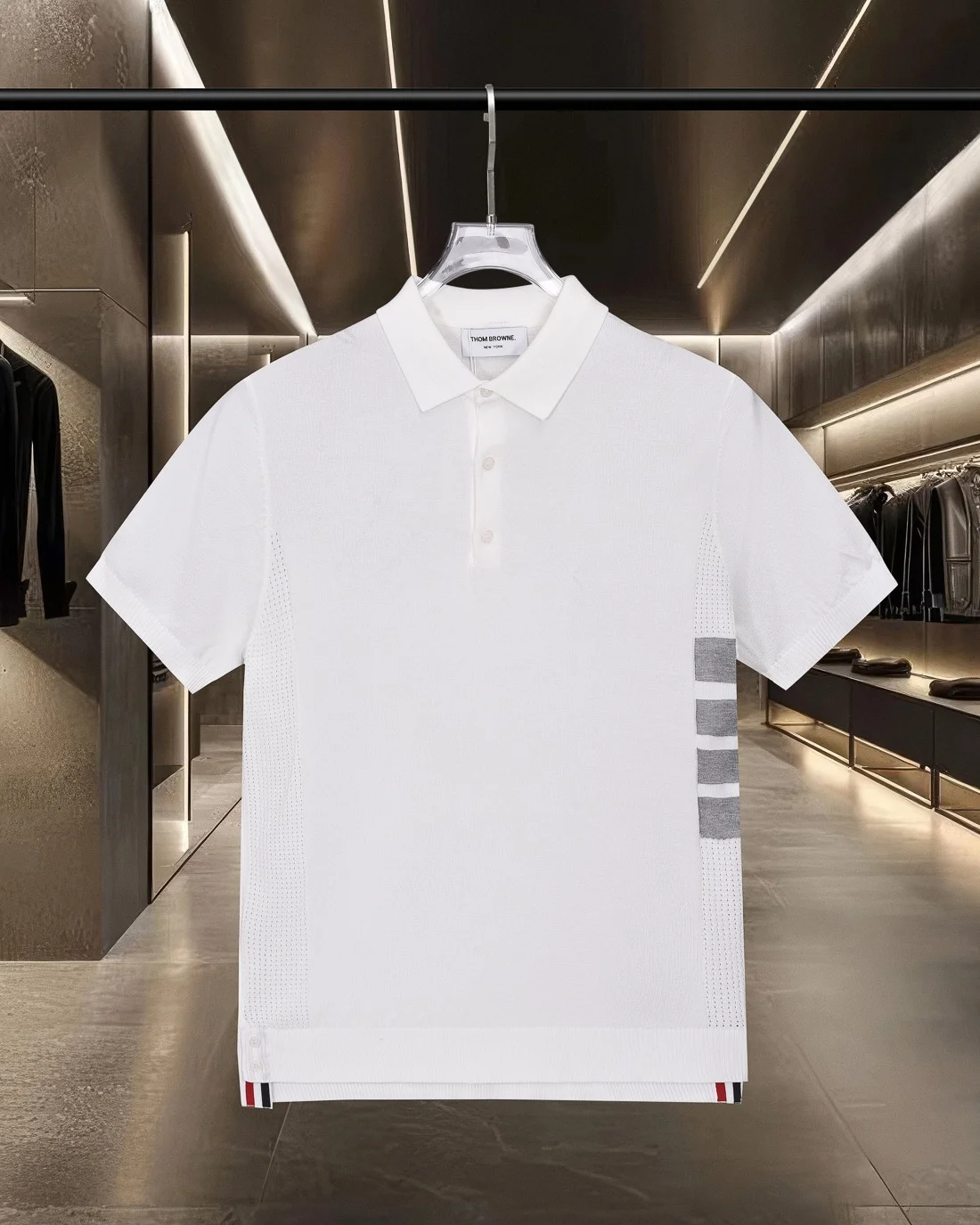 Thom Browne White 4-Bar Knit Short Polo