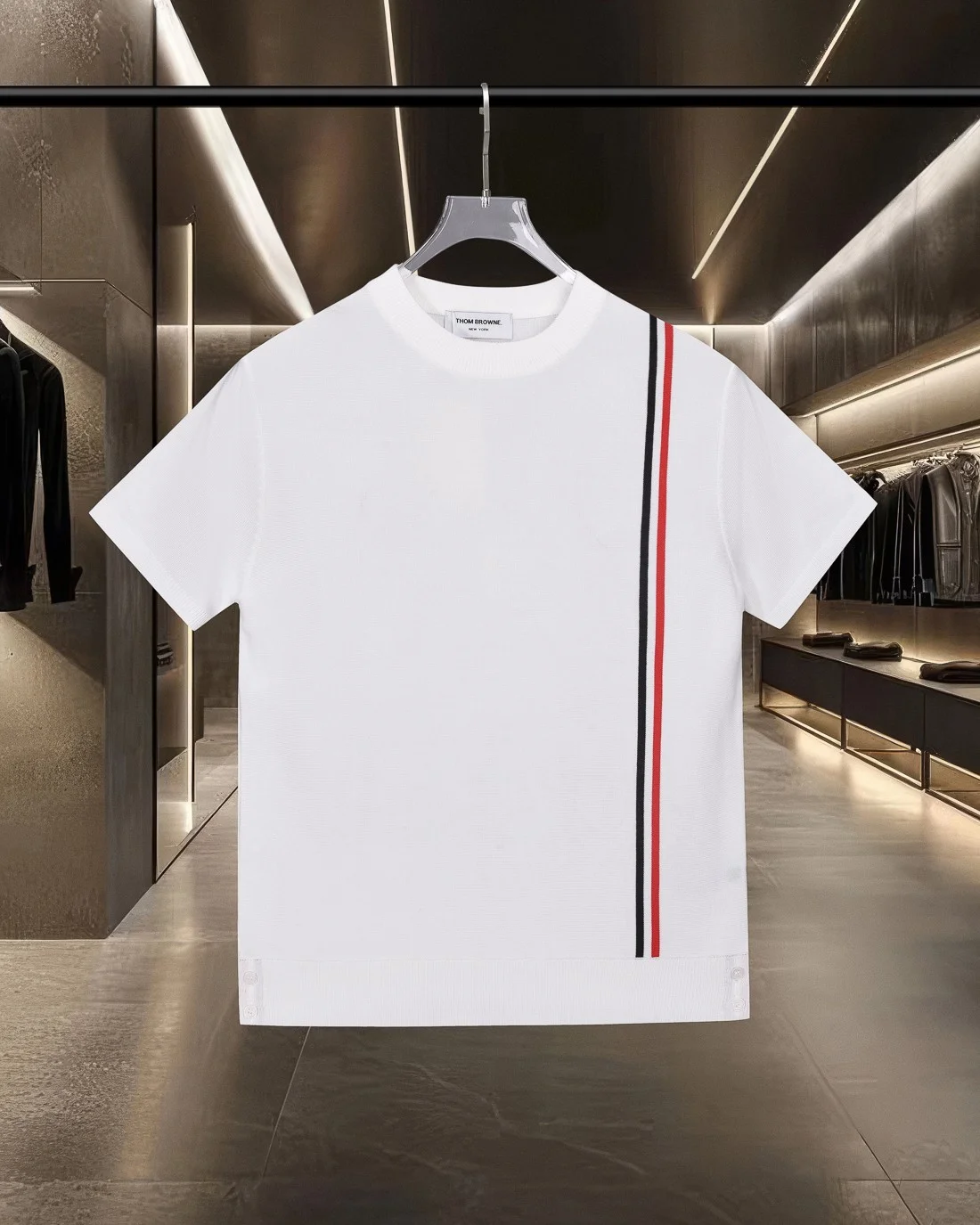 Thom Browne White Striped Knit Casual T-Shirt