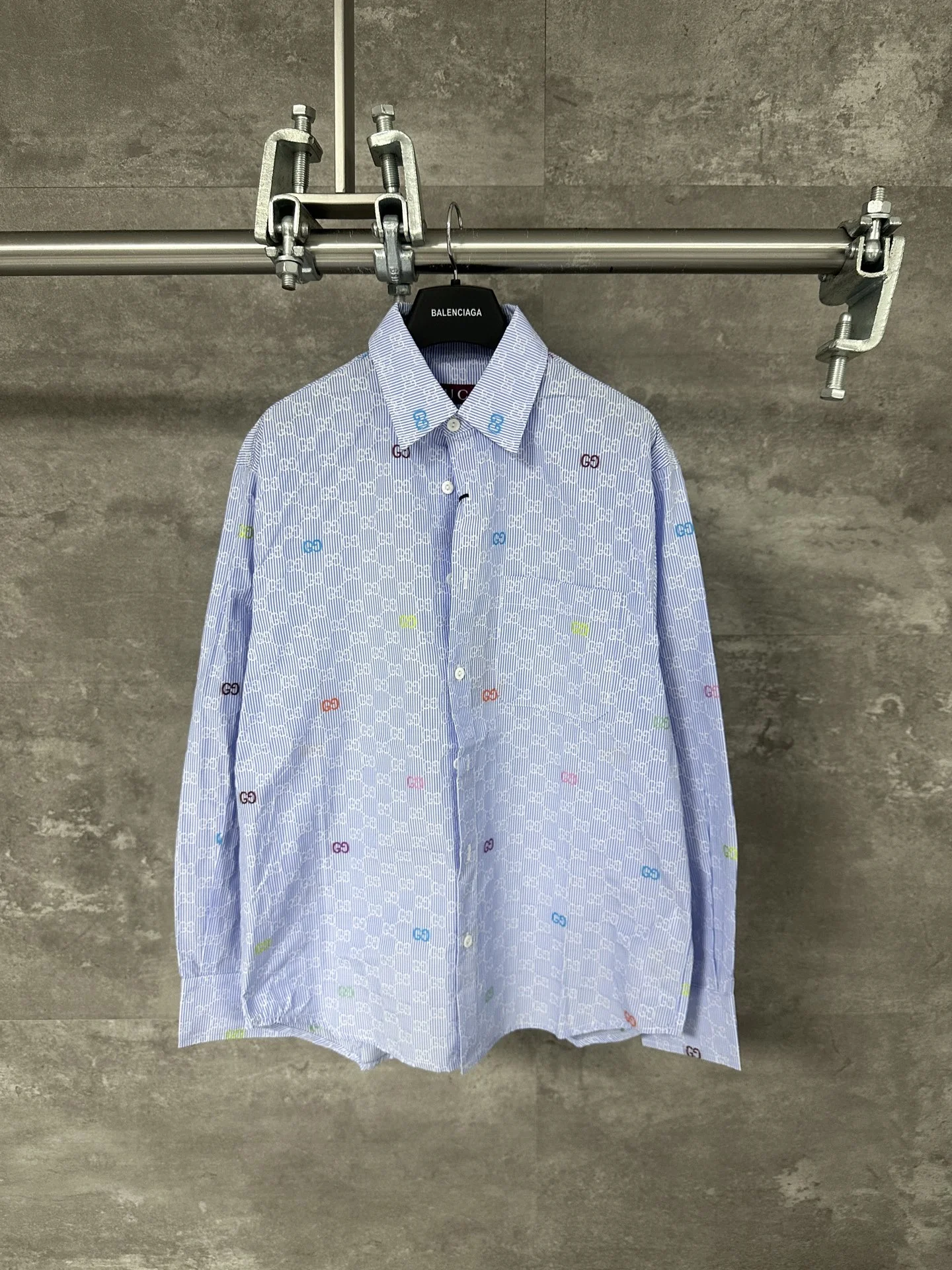 Gucci Light Blue Striped Colorful GG Jacquard Shirt