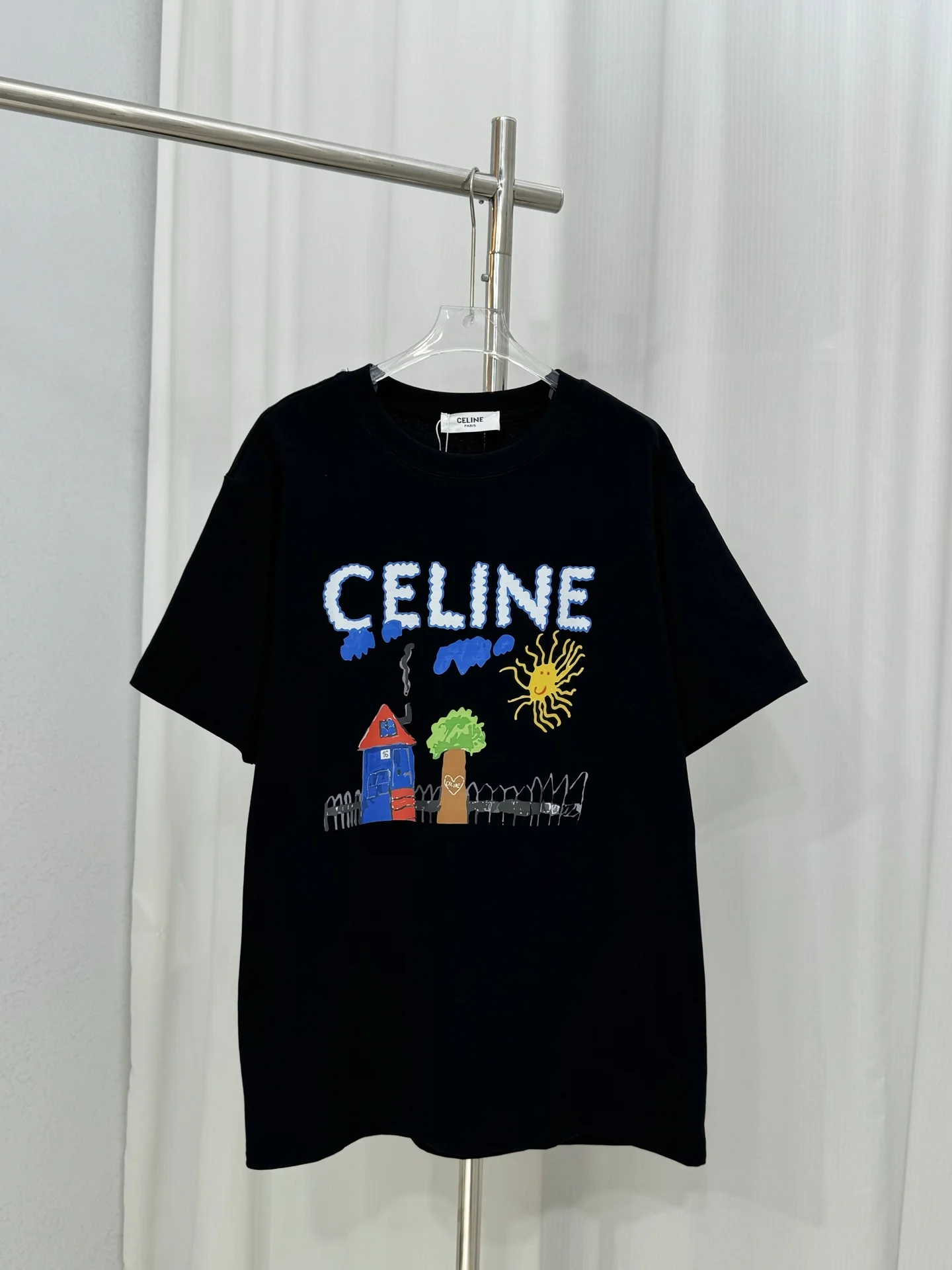 Celine Black Kids' Painting Logo Unisex T-Shirt