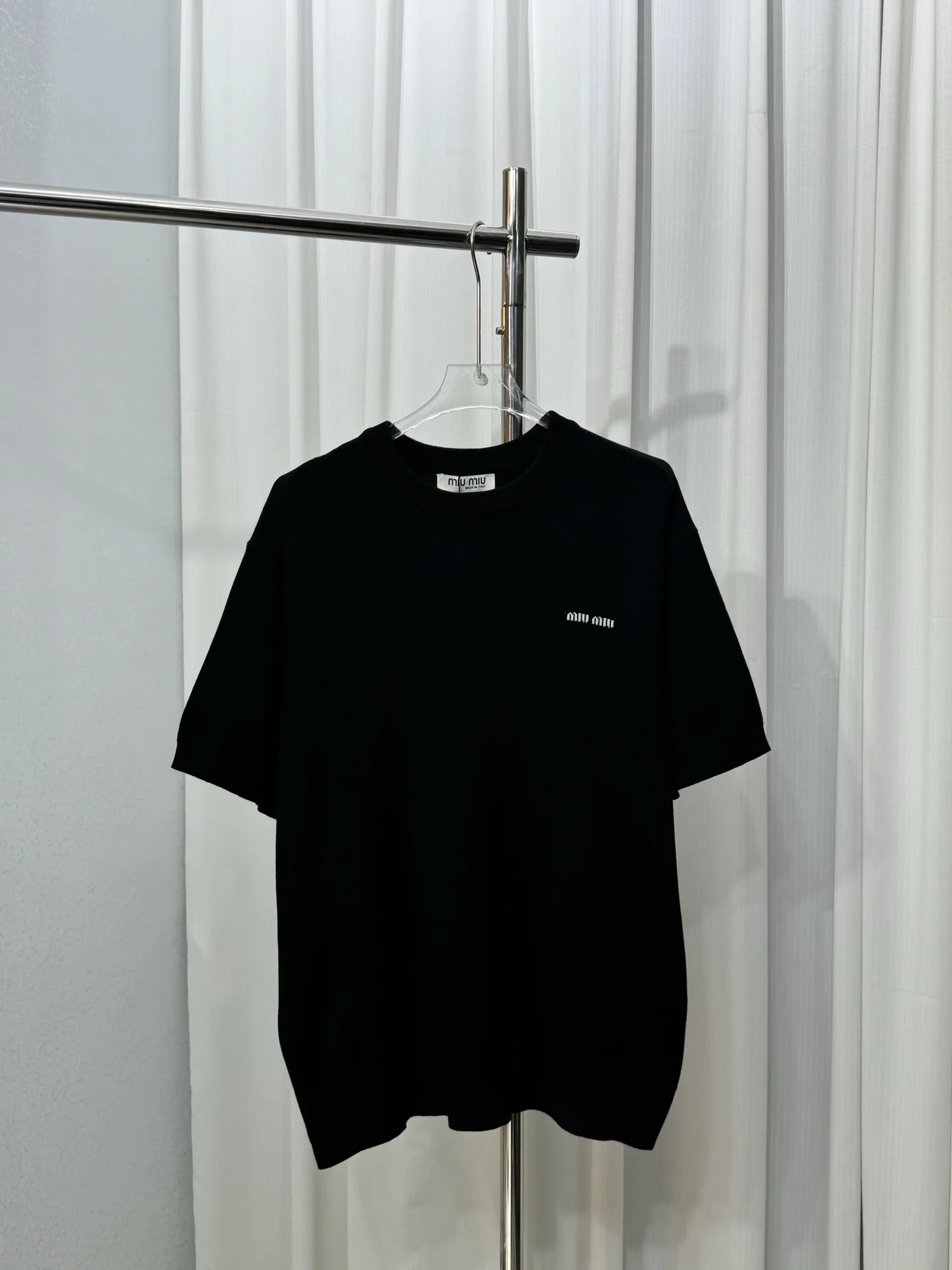Miu Miu Black Thin Wool Logo Knit Unisex SS T-Shirt