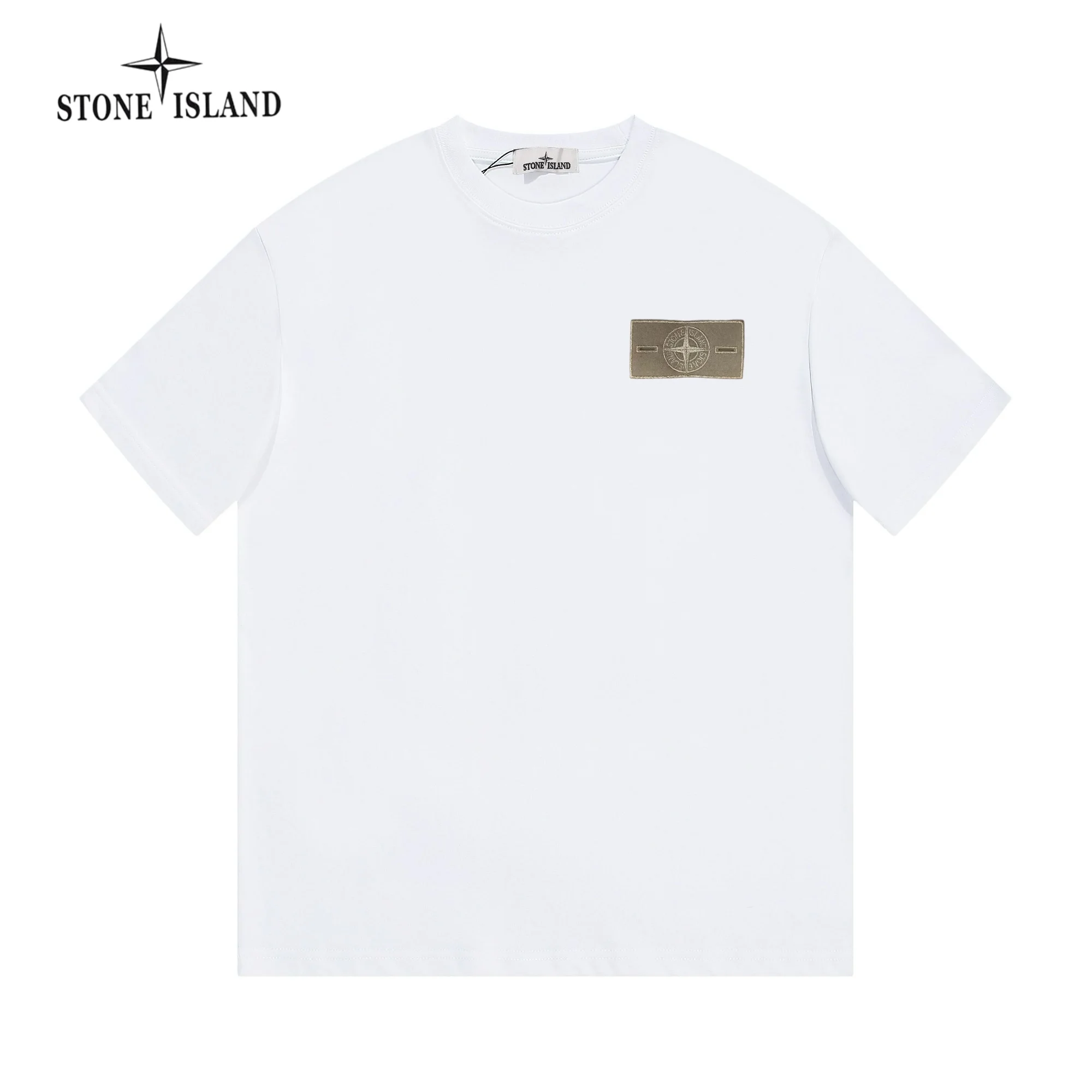 STONE ISLAND White Logo Crewneck T-Shirt