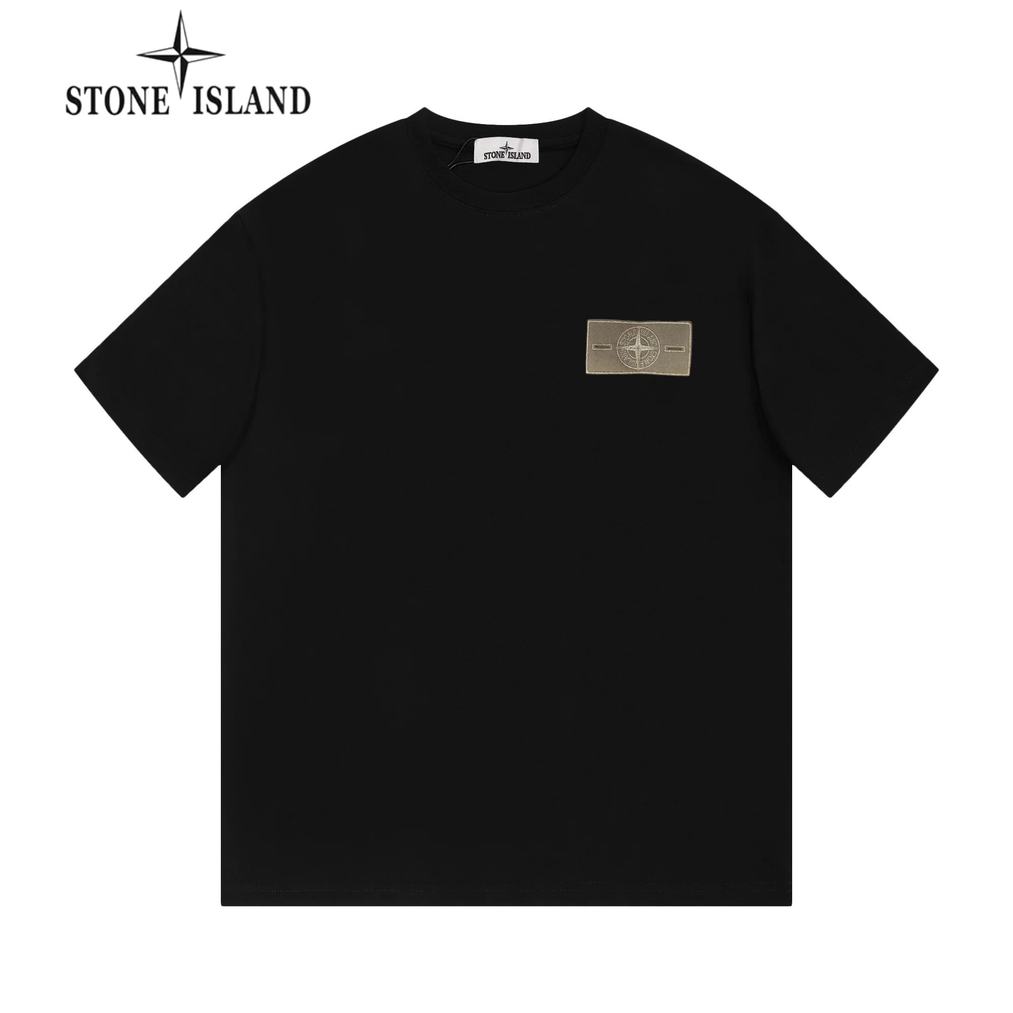 STONE ISLAND Black Logo-Patch Crew Neck T-Shirt