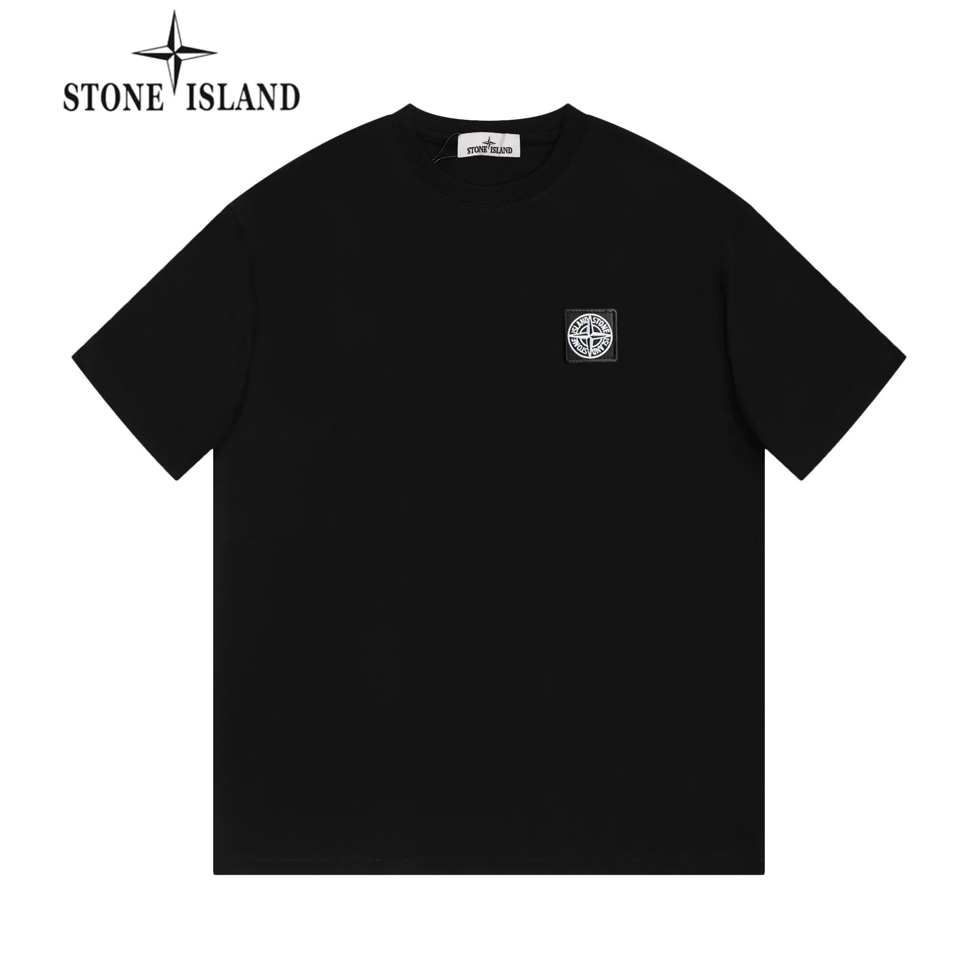 STONE ISLAND Black Solid Logo Crew SS T-Shirt
