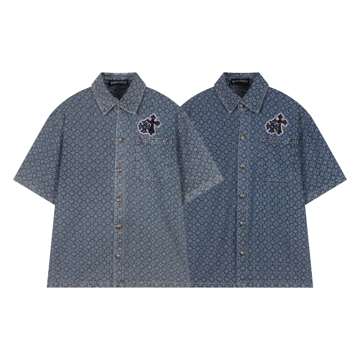 Chrome Hearts 2025 Blue Cross Washed Oversized Denim Shirt
