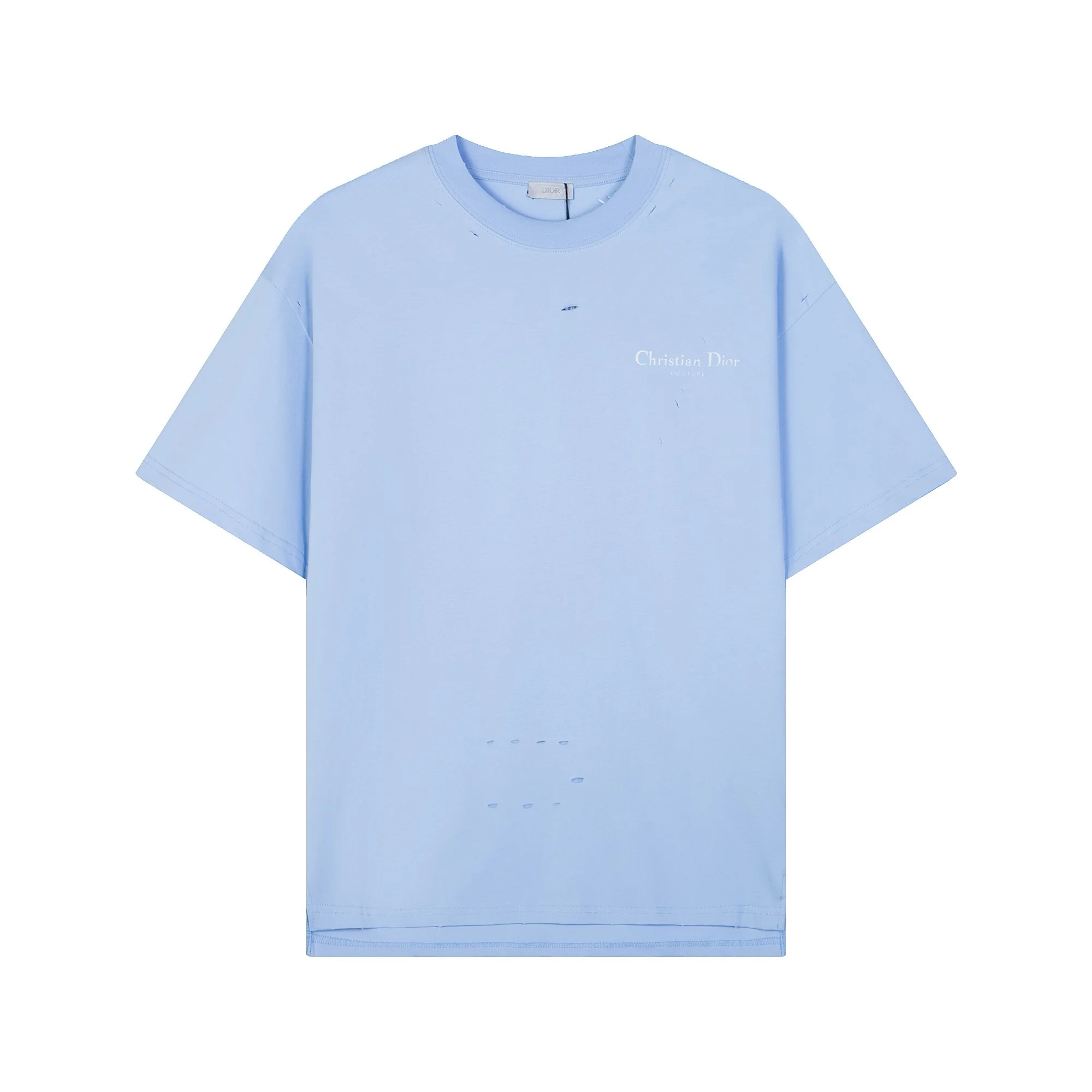 Dior Distressed Logo Oversize Blue Crewneck T-Shirt