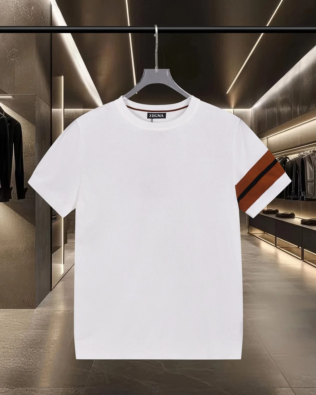 ZEGNA White Striped-Sleeve Knitted Casual T-Shirt