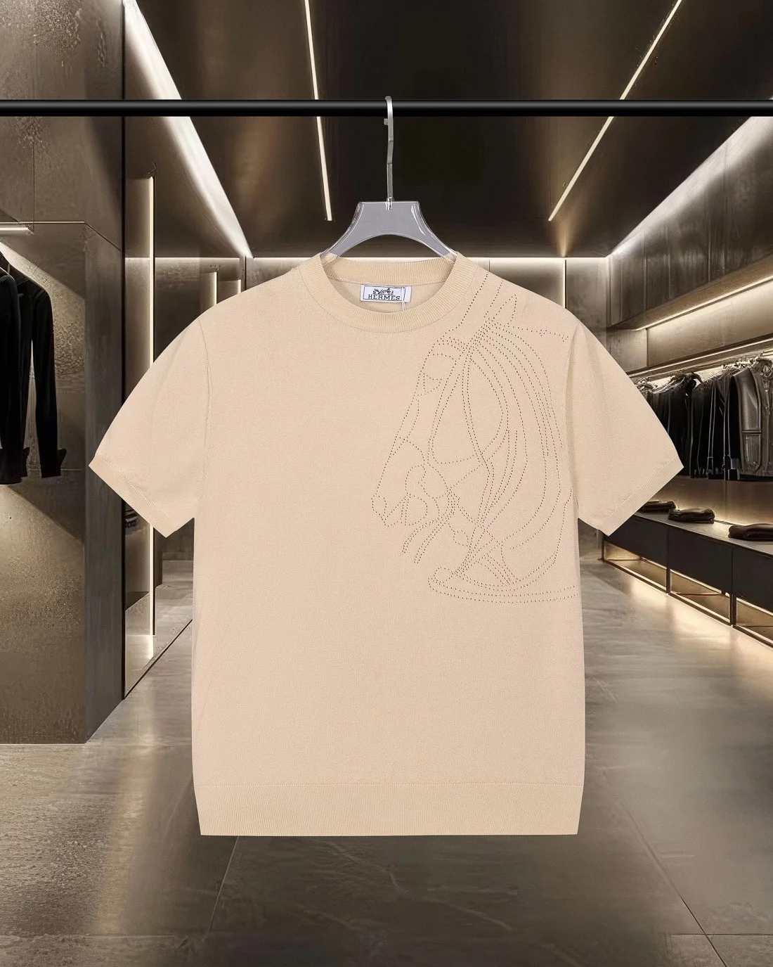 Hermès 2025ss Light Apricot Horse-Head Knit Short-Sleeve