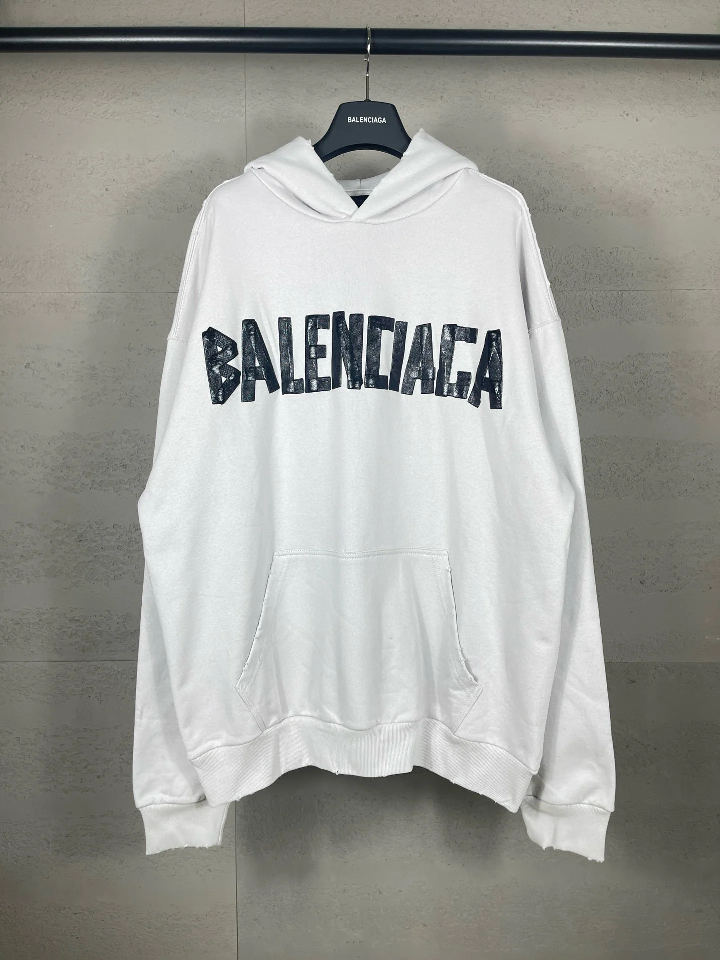 Balenciaga Gray White Washed Tape OS Hoodie