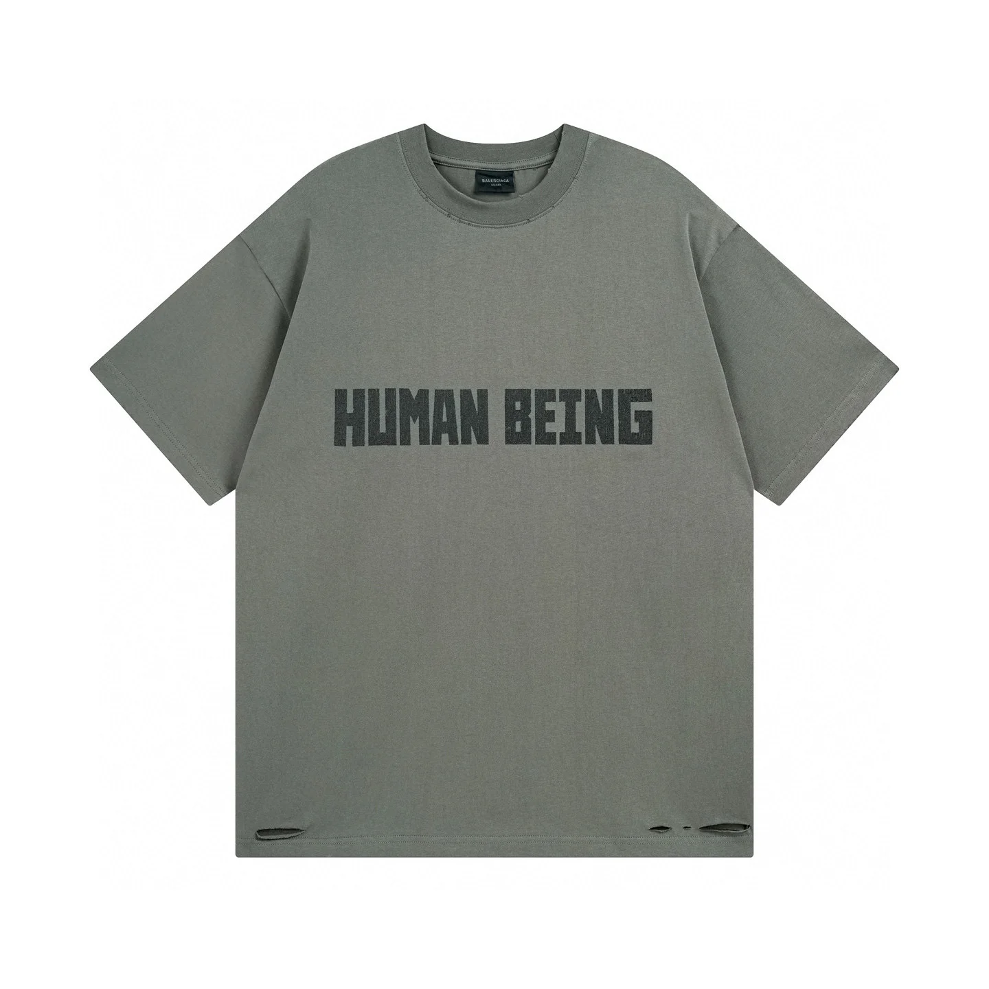Balenciaga Dark Gray Human Being Cracked Print Oversized T-Shirt