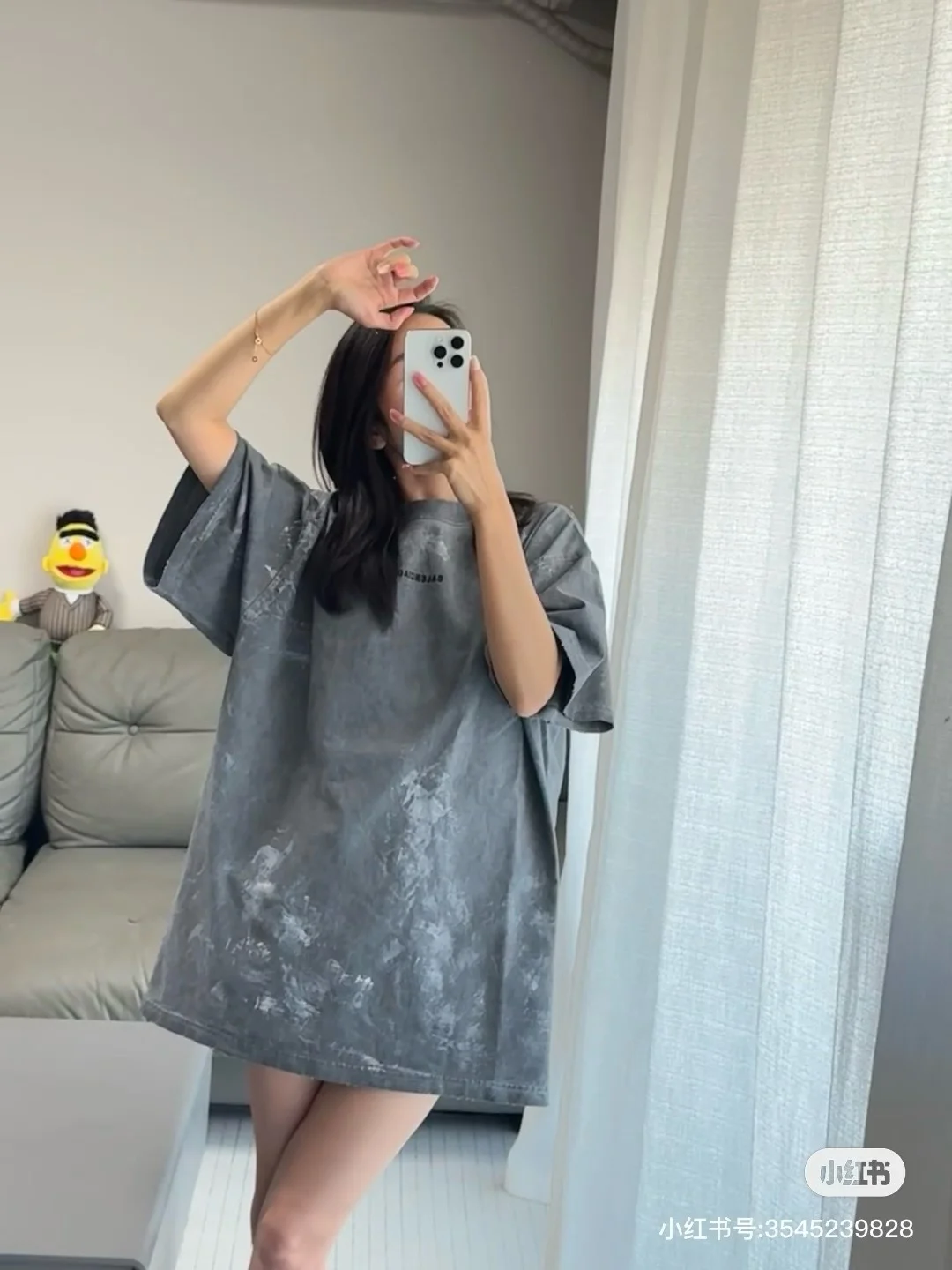 Balenciaga 25SS Dark Gray Hand-Painted 280g Cotton T-Shirt