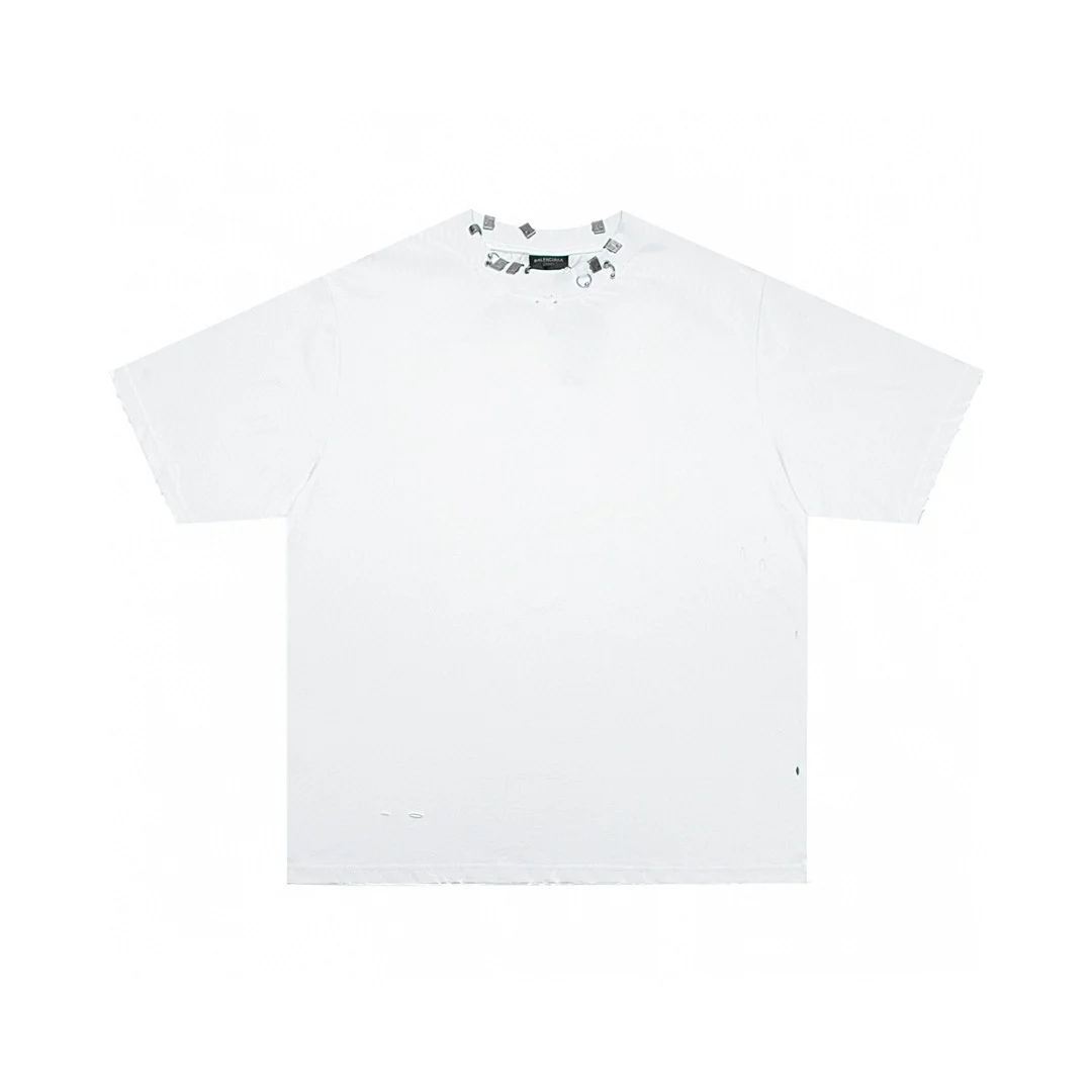 Balenciaga Washed White Hardware Lock Perforated T-Shirt